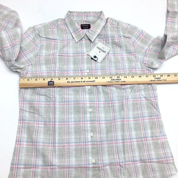 UNTUCKit Women's Chasseles Grey Pink Blue Plaid Shirt Button Up Long Sleeves 6 - Picture 5 of 9